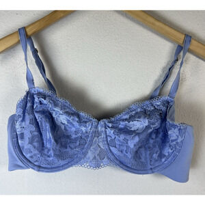 SOMA embraceable balconette Blue 34D Stretch Lace Unlined Perfect Coverage Bra